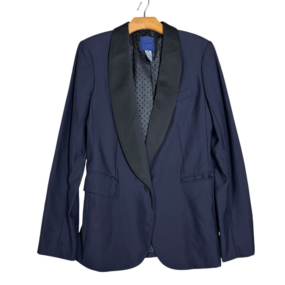 J.Crew Wool Tuxedo Blazer Jacket Navy Black Satin Collar Elegant Formal Workwear